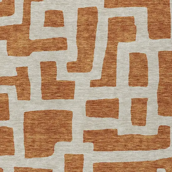 Terra Cotta And Gray Abstract Washable Indoor Outdoor Area Rug Photo 6