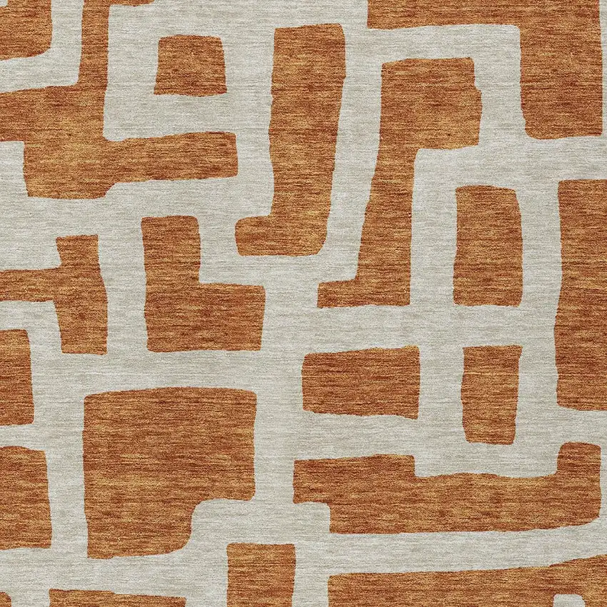 Terra Cotta And Gray Abstract Washable Indoor Outdoor Area Rug Photo 6