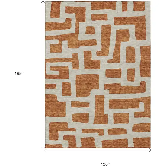 Terra Cotta And Gray Abstract Washable Indoor Outdoor Area Rug Photo 3