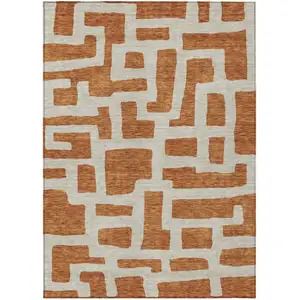 Photo of Terra Cotta And Gray Abstract Washable Indoor Outdoor Area Rug