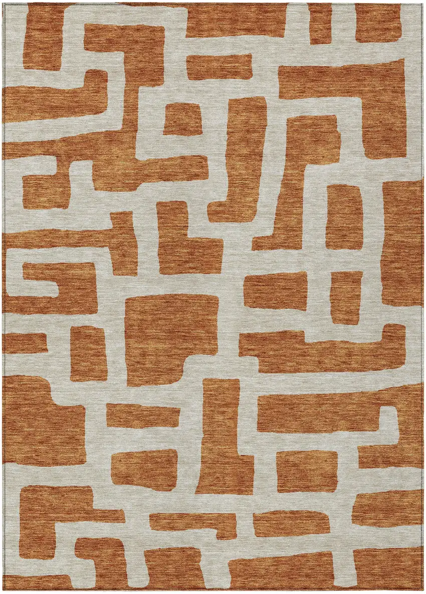 Terra Cotta And Gray Abstract Washable Indoor Outdoor Area Rug Photo 2