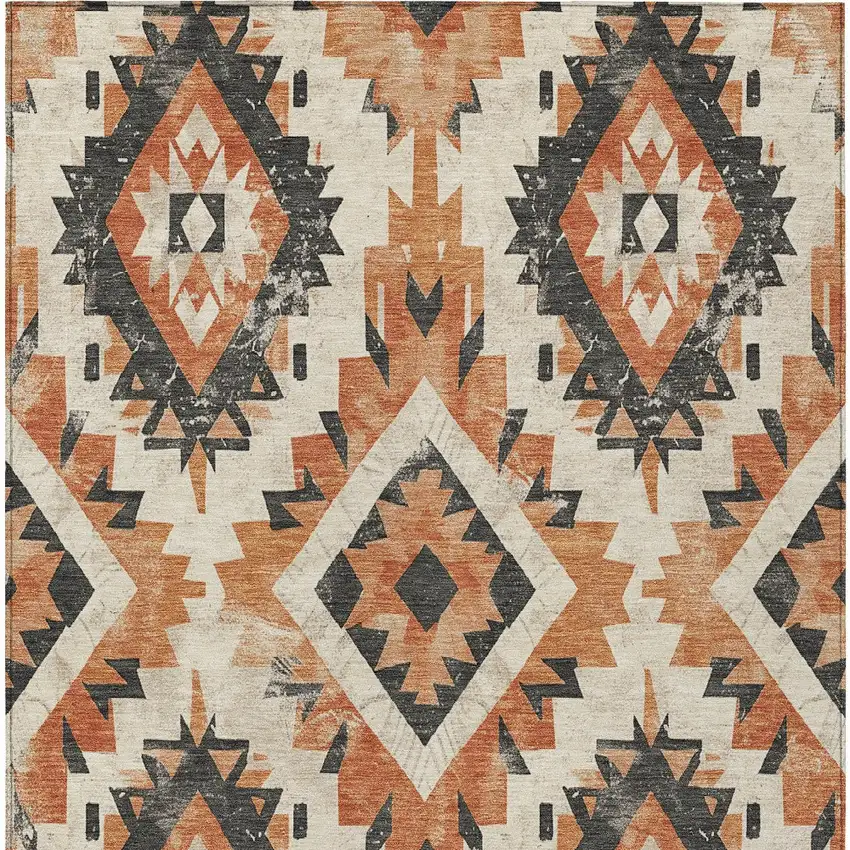 Terra Cotta And Gray Aztec Washable Indoor Outdoor Area Rug Photo 9