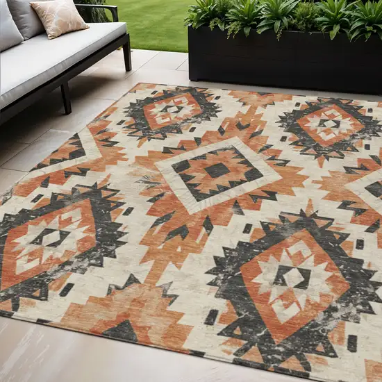 Terra Cotta And Gray Aztec Washable Indoor Outdoor Area Rug Photo 2