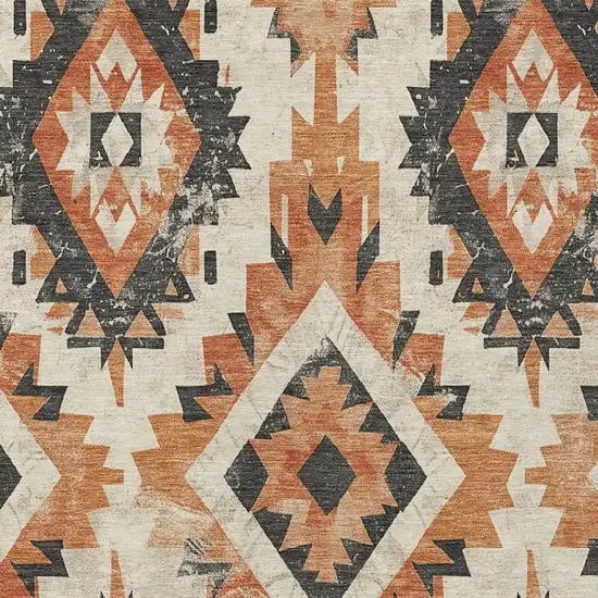 Terra Cotta And Gray Aztec Washable Indoor Outdoor Area Rug Photo 4