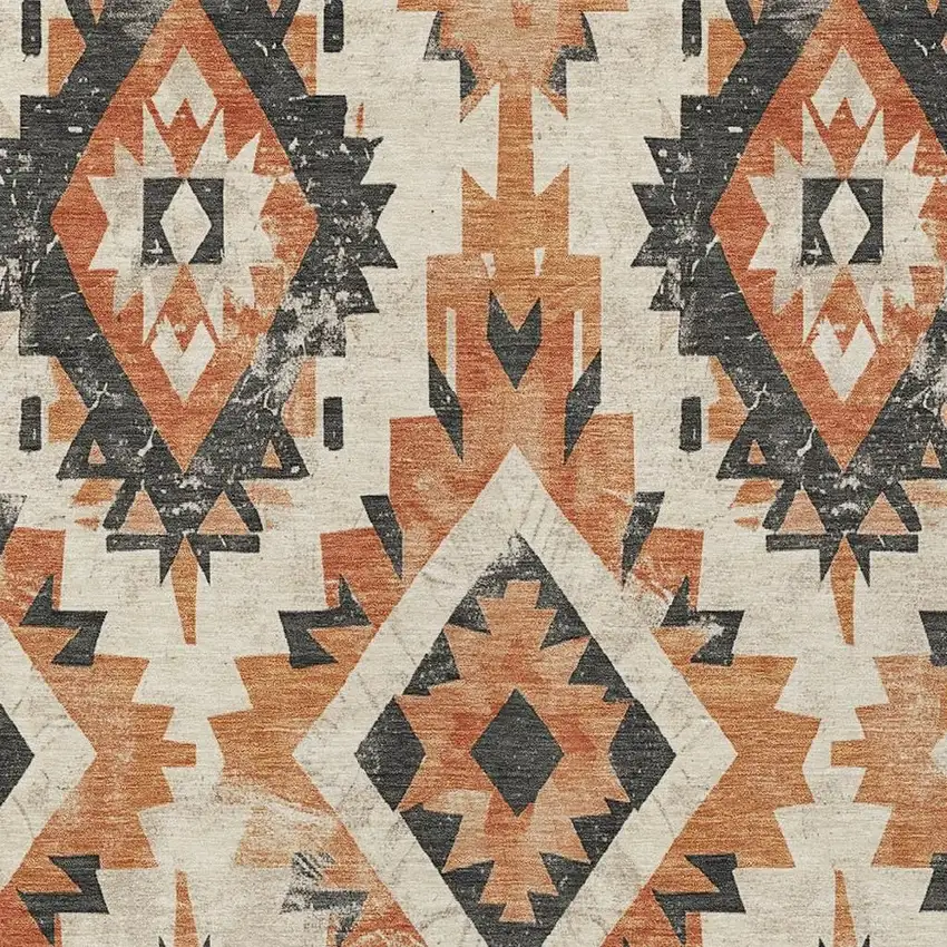 Terra Cotta And Gray Aztec Washable Indoor Outdoor Area Rug Photo 4