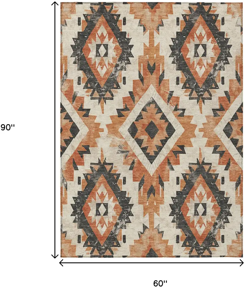 Terra Cotta And Gray Aztec Washable Indoor Outdoor Area Rug Photo 9
