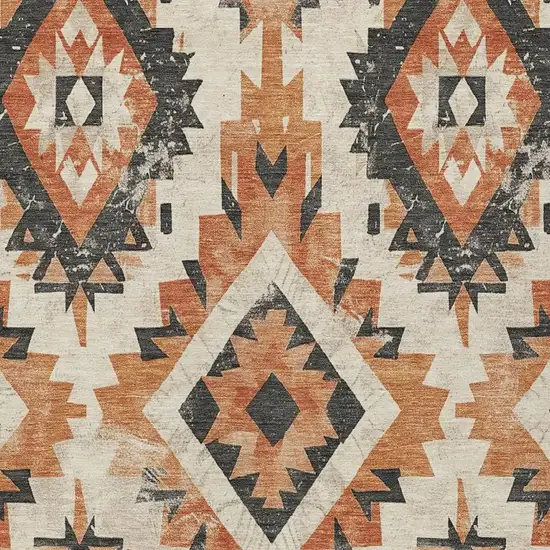 Terra Cotta And Gray Aztec Washable Indoor Outdoor Area Rug Photo 4