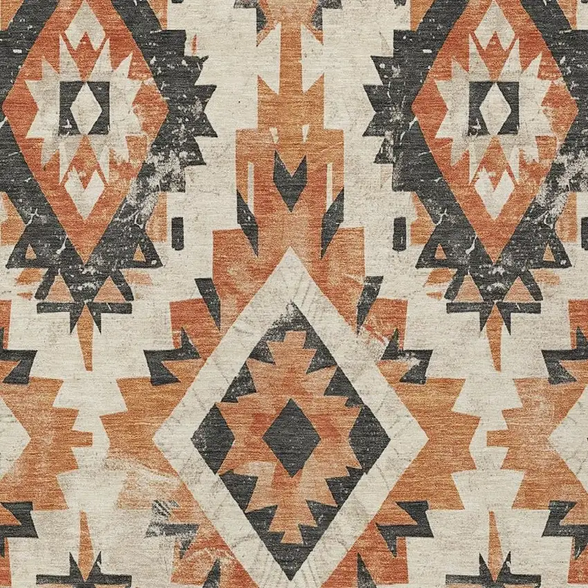 Terra Cotta And Gray Aztec Washable Indoor Outdoor Area Rug Photo 4