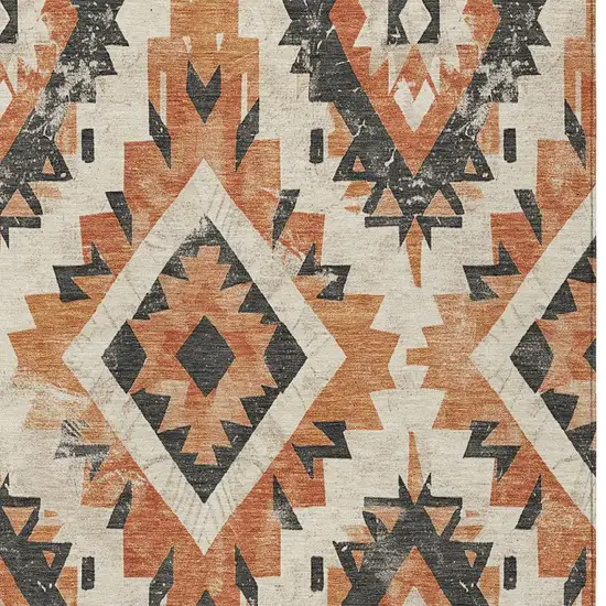 Terra Cotta And Gray Aztec Washable Indoor Outdoor Area Rug Photo 7
