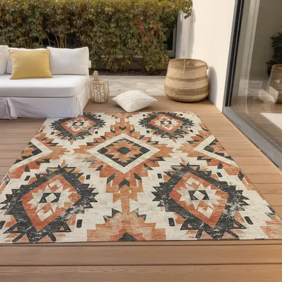 Terra Cotta And Gray Aztec Washable Indoor Outdoor Area Rug Photo 8