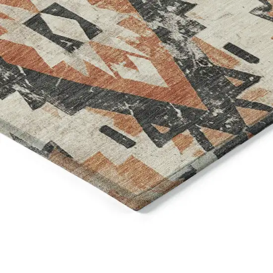 Terra Cotta And Gray Aztec Washable Indoor Outdoor Area Rug Photo 9