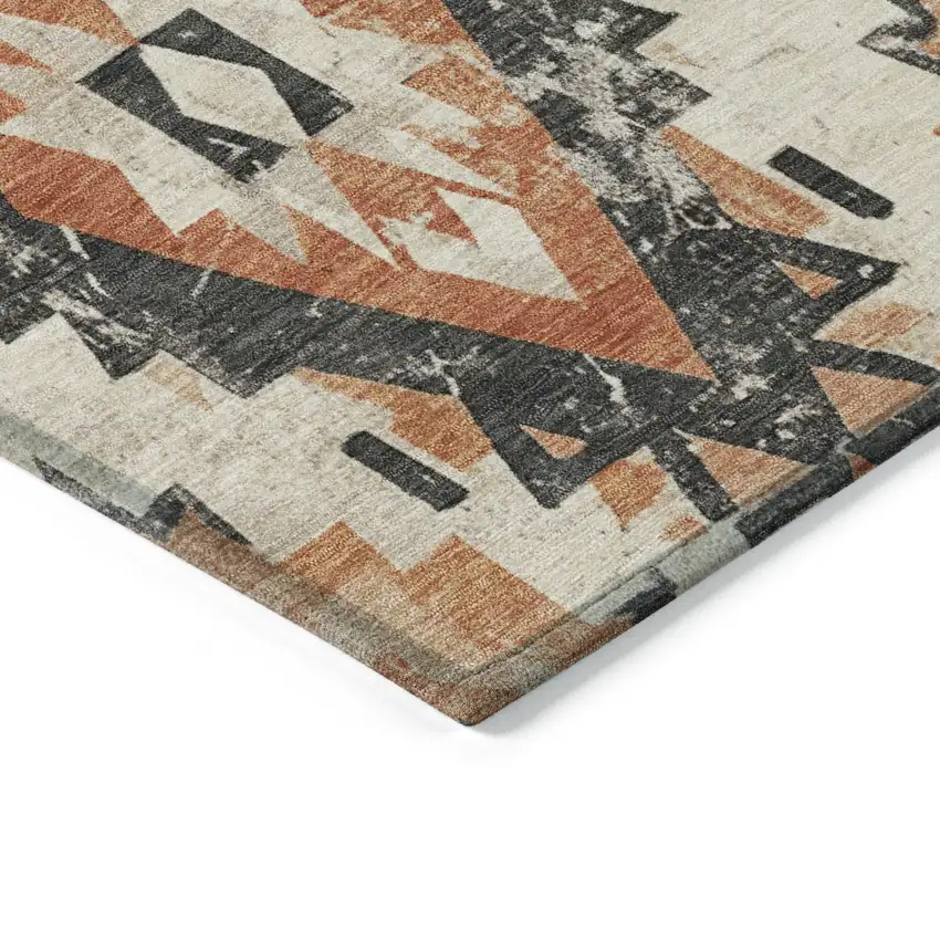 Terra Cotta And Gray Aztec Washable Indoor Outdoor Area Rug Photo 9