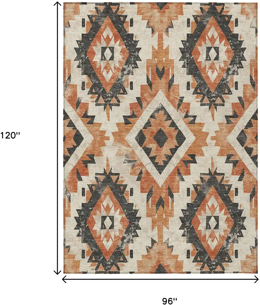 Terra Cotta And Gray Aztec Washable Indoor Outdoor Area Rug Photo 9
