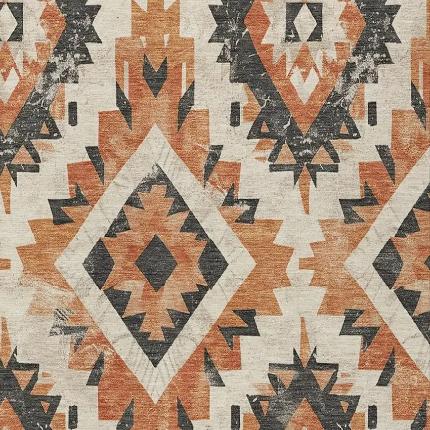 Terra Cotta And Gray Aztec Washable Indoor Outdoor Area Rug Photo 3