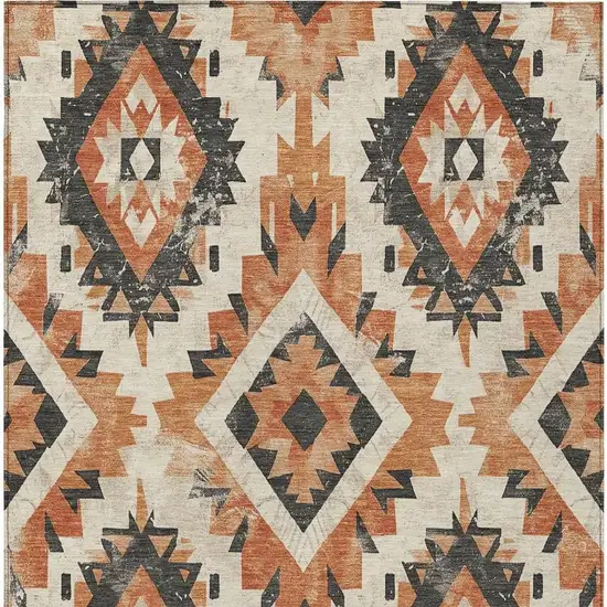 Terra Cotta And Gray Aztec Washable Indoor Outdoor Area Rug Photo 4