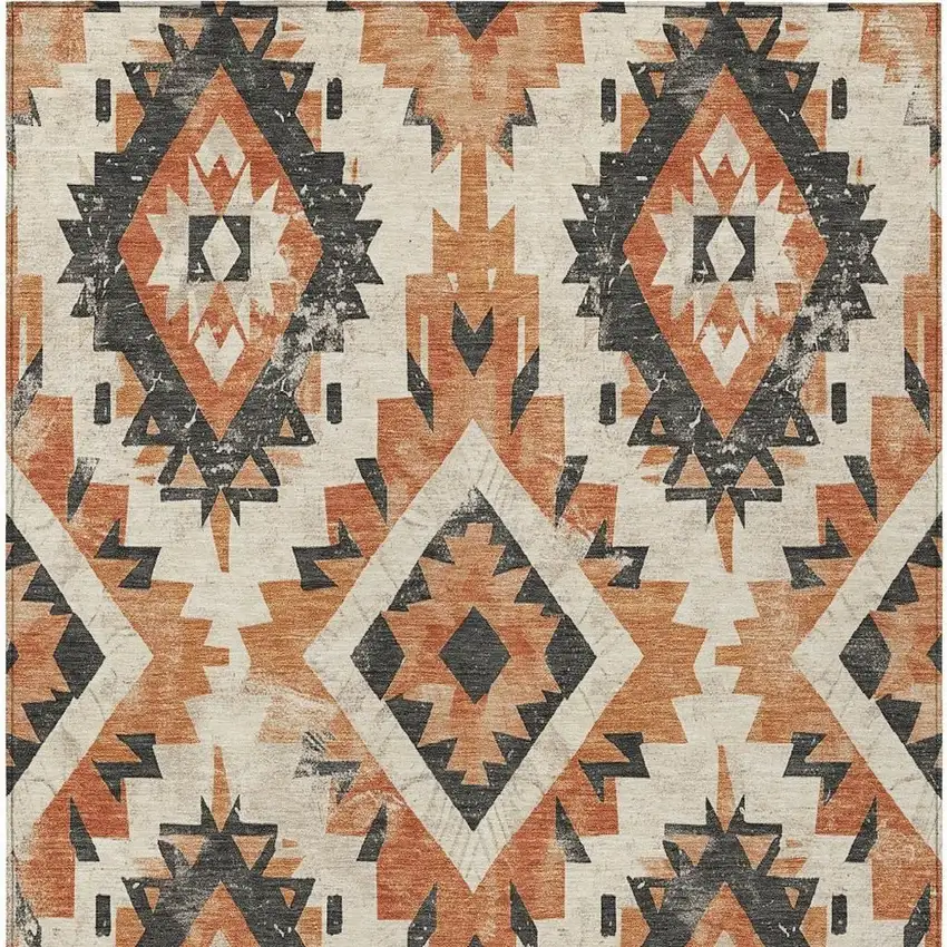 Terra Cotta And Gray Aztec Washable Indoor Outdoor Area Rug Photo 4