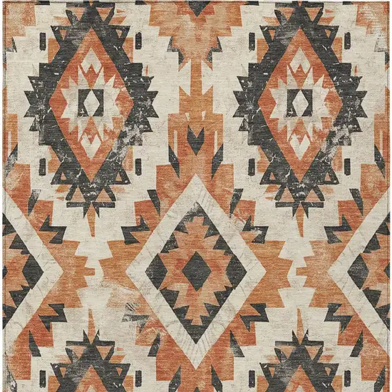 Terra Cotta And Gray Aztec Washable Indoor Outdoor Area Rug Photo 9