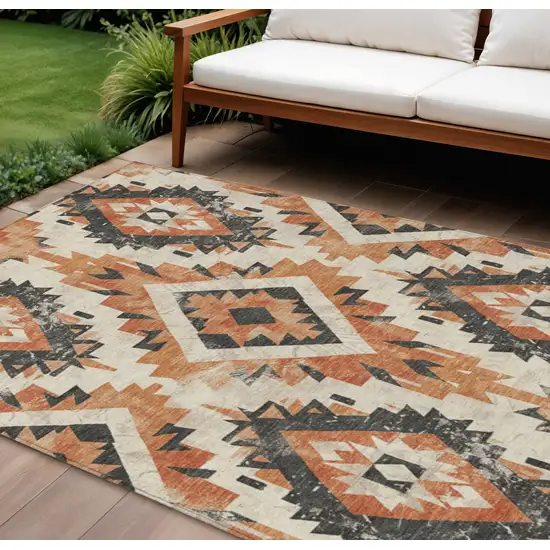 Terra Cotta And Gray Aztec Washable Indoor Outdoor Area Rug Photo 2
