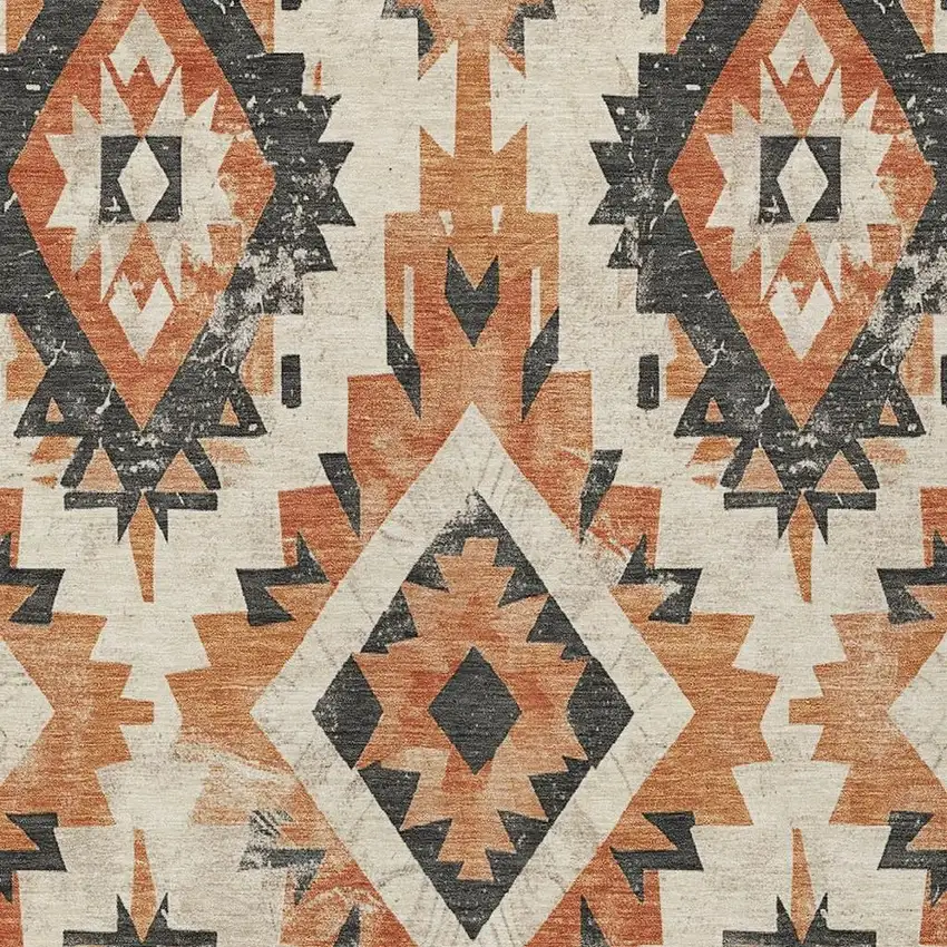 Terra Cotta And Gray Aztec Washable Indoor Outdoor Area Rug Photo 4