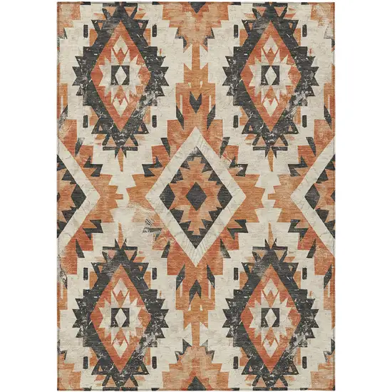 Terra Cotta And Gray Aztec Washable Indoor Outdoor Area Rug Photo 1