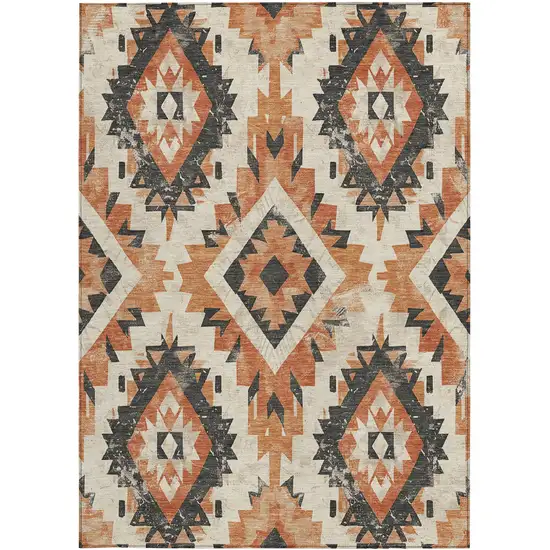 Terra Cotta And Gray Aztec Washable Indoor Outdoor Area Rug Photo 3