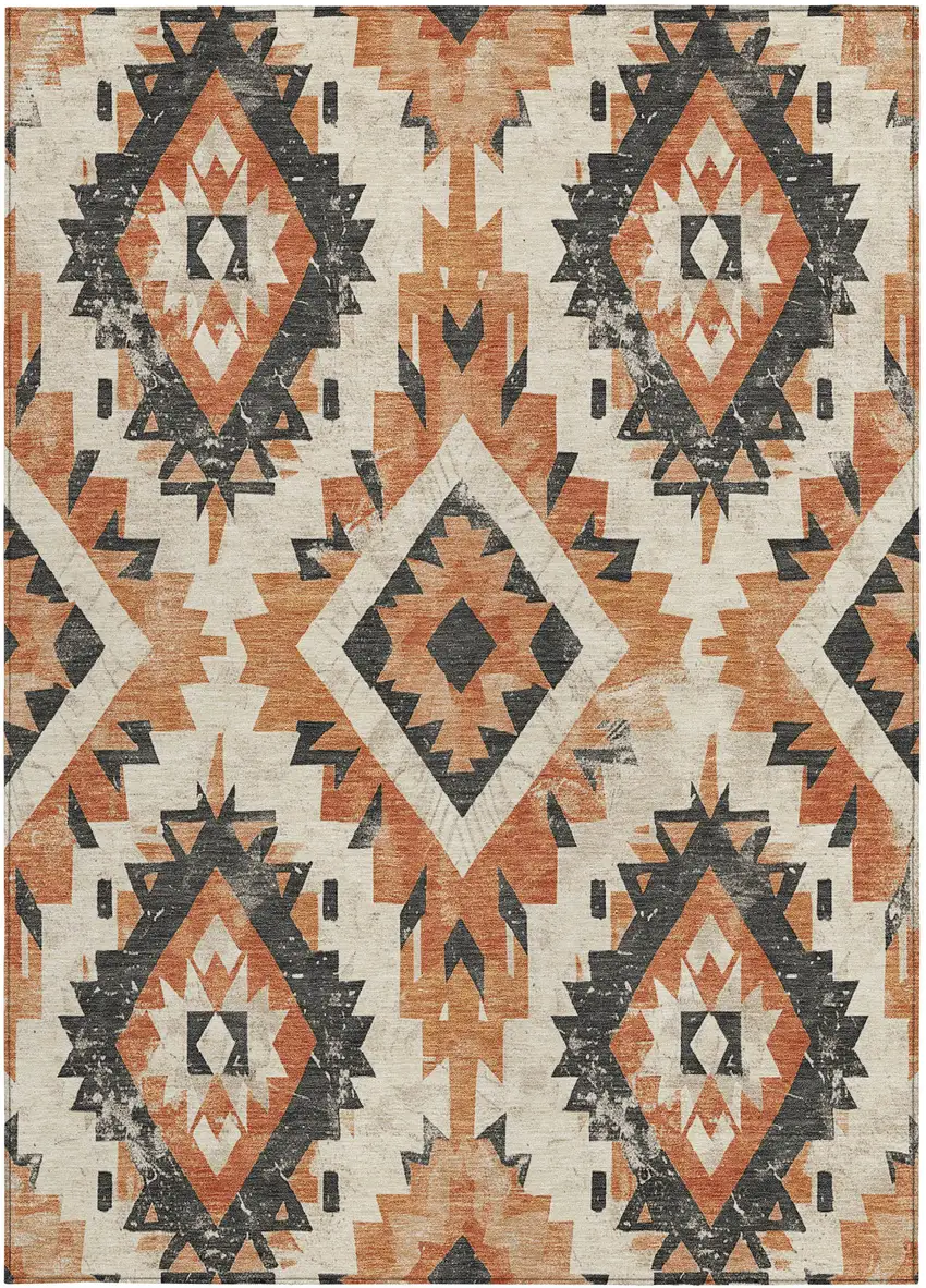 Terra Cotta And Gray Aztec Washable Indoor Outdoor Area Rug Photo 3