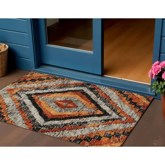 Terra Cotta And Gray Aztec Washable Indoor Outdoor Area Rug Photo 2