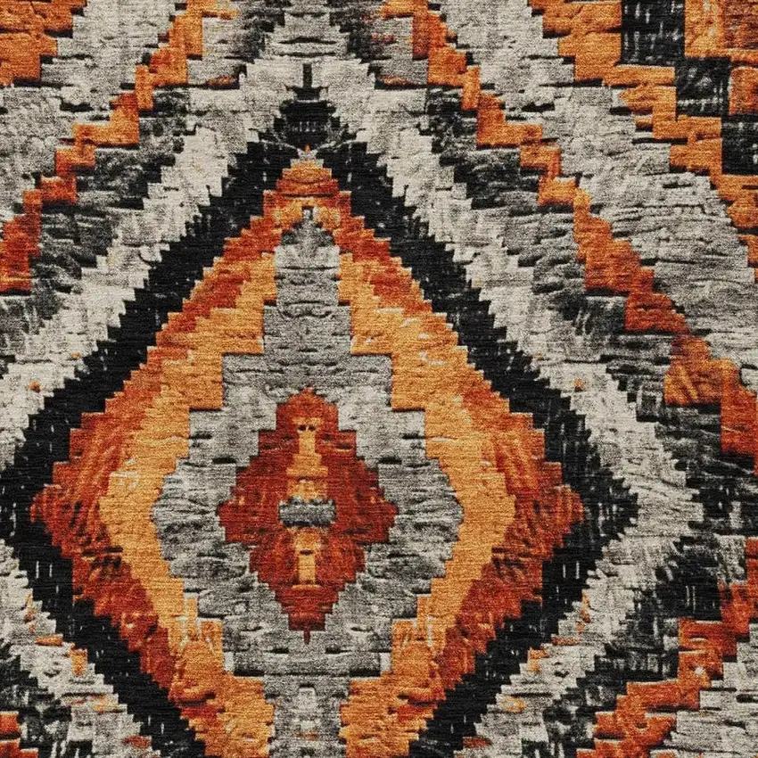 Terra Cotta And Gray Aztec Washable Indoor Outdoor Area Rug Photo 3