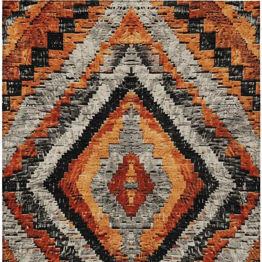 Terra Cotta And Gray Aztec Washable Indoor Outdoor Area Rug Photo 4
