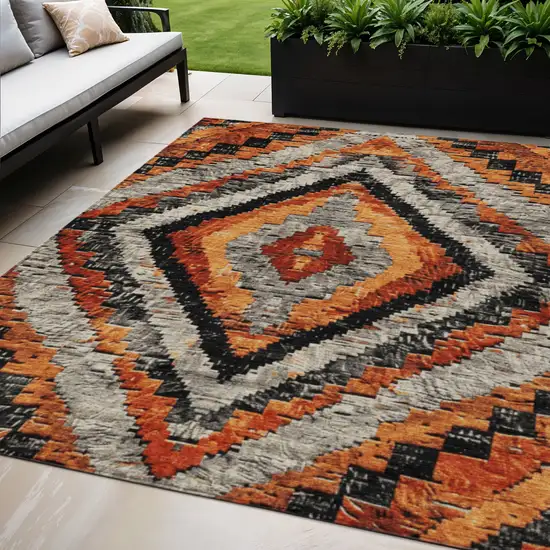 Terra Cotta And Gray Aztec Washable Indoor Outdoor Area Rug Photo 2