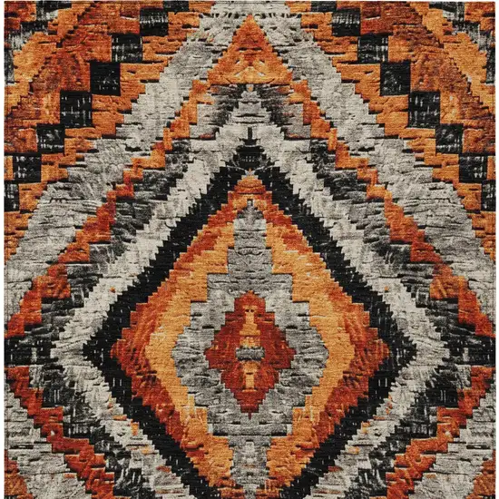 Terra Cotta And Gray Aztec Washable Indoor Outdoor Area Rug Photo 6
