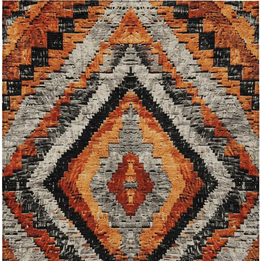 Terra Cotta And Gray Aztec Washable Indoor Outdoor Area Rug Photo 6