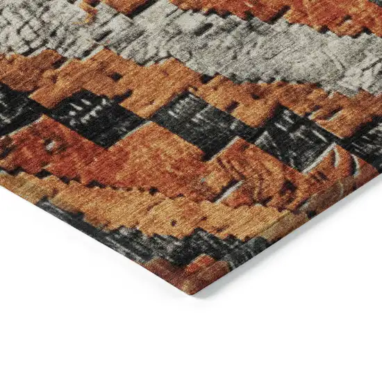 Terra Cotta And Gray Aztec Washable Indoor Outdoor Area Rug Photo 9