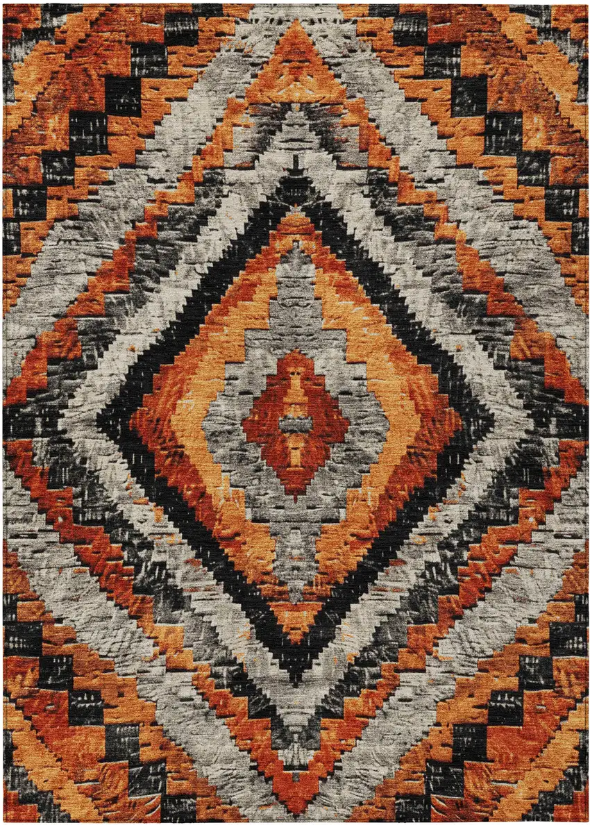 Terra Cotta And Gray Aztec Washable Indoor Outdoor Area Rug Photo 1