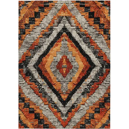 Terra Cotta And Gray Aztec Washable Indoor Outdoor Area Rug Photo 4