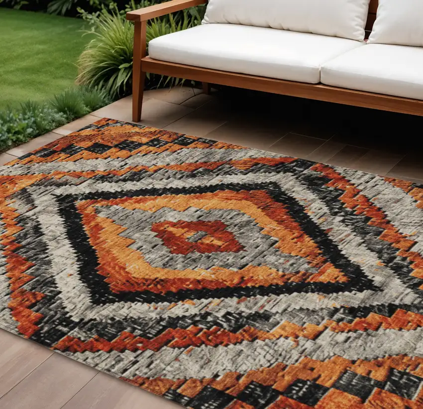 Terra Cotta And Gray Aztec Washable Indoor Outdoor Area Rug Photo 2
