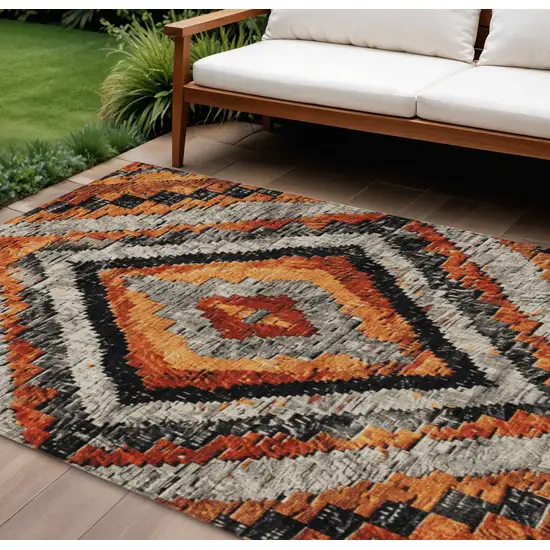 Terra Cotta And Gray Aztec Washable Indoor Outdoor Area Rug Photo 2