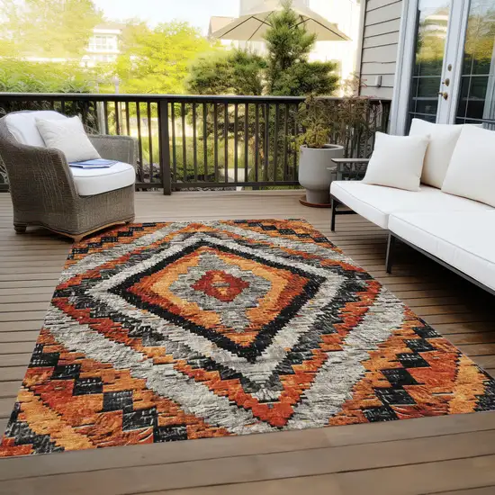 Terra Cotta And Gray Aztec Washable Indoor Outdoor Area Rug Photo 8