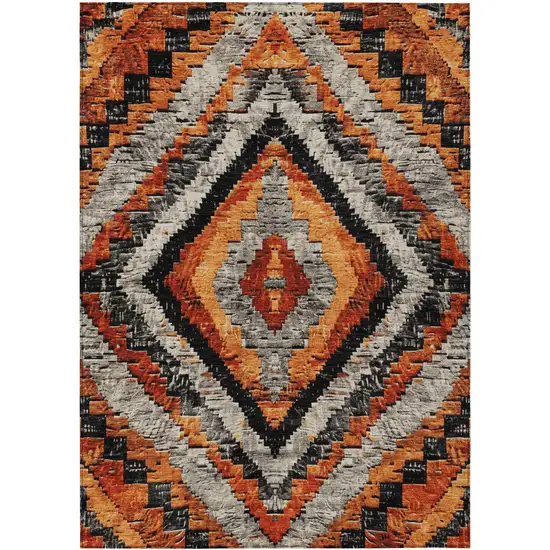 Terra Cotta And Gray Aztec Washable Indoor Outdoor Area Rug Photo 1