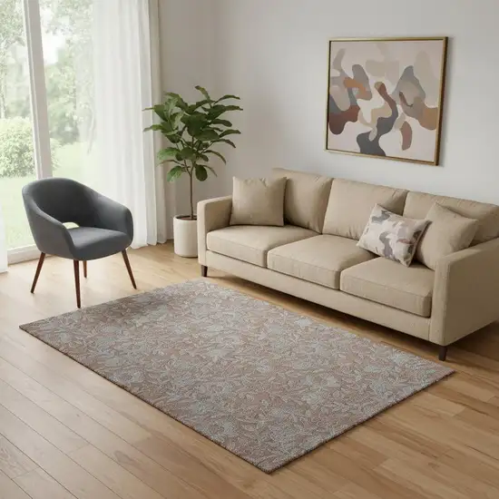 Terra Cotta And Gray Floral Washable Area Rug With UV Protection Photo 1