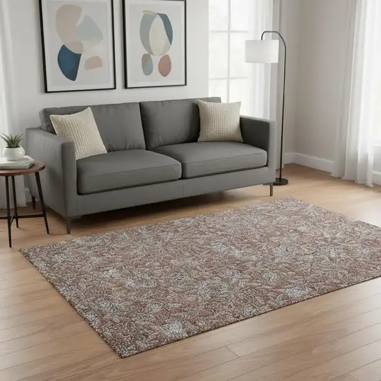 Terra Cotta And Gray Floral Washable Area Rug With UV Protection Photo 2