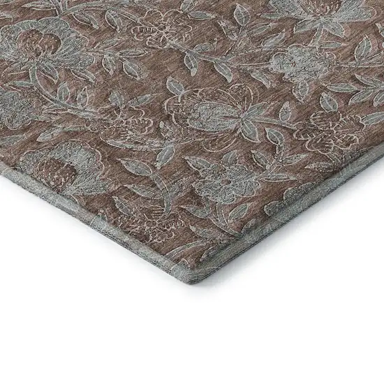 Terra Cotta And Gray Floral Washable Area Rug With UV Protection Photo 8