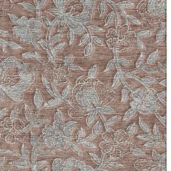 Terra Cotta And Gray Floral Washable Area Rug With UV Protection Photo 4