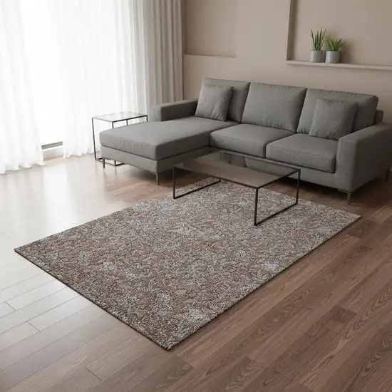 Terra Cotta And Gray Floral Washable Area Rug With UV Protection Photo 2