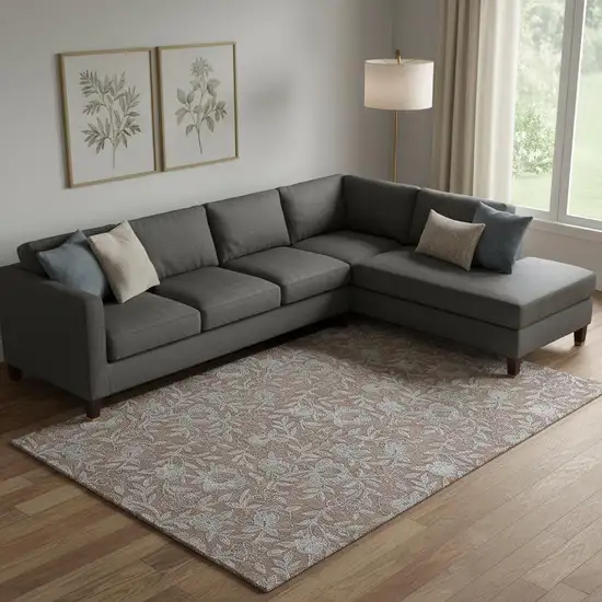 Terra Cotta And Gray Floral Washable Area Rug With UV Protection Photo 1