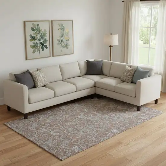 Terra Cotta And Gray Floral Washable Area Rug With UV Protection Photo 1