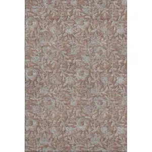 Photo of Terra Cotta And Gray Floral Washable Area Rug With UV Protection