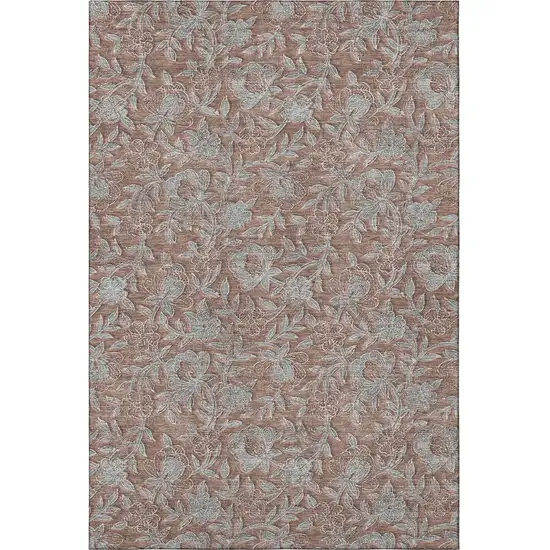 Terra Cotta And Gray Floral Washable Area Rug With UV Protection Photo 4