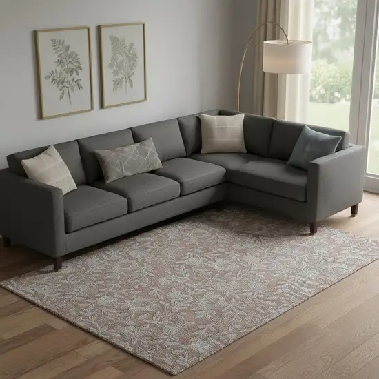 Terra Cotta And Gray Floral Washable Area Rug With UV Protection Photo 1