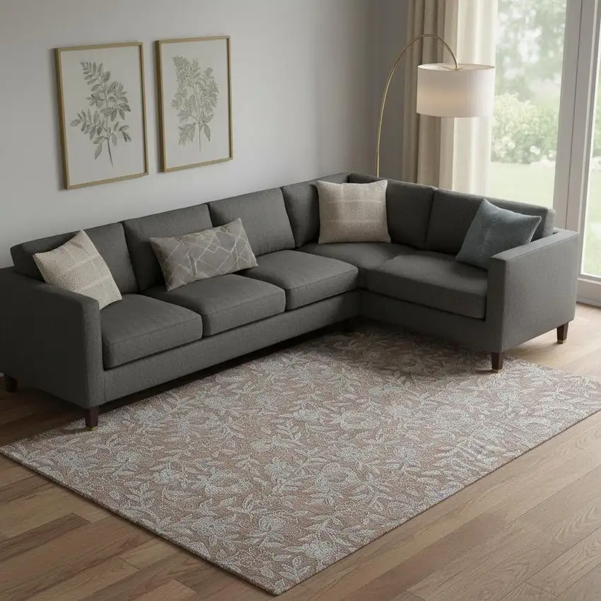 Terra Cotta And Gray Floral Washable Area Rug With UV Protection Photo 1